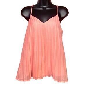 Bar lll Women Pink Pleated Sheer Flare Tank Top Lined Razer Back Size Medium
